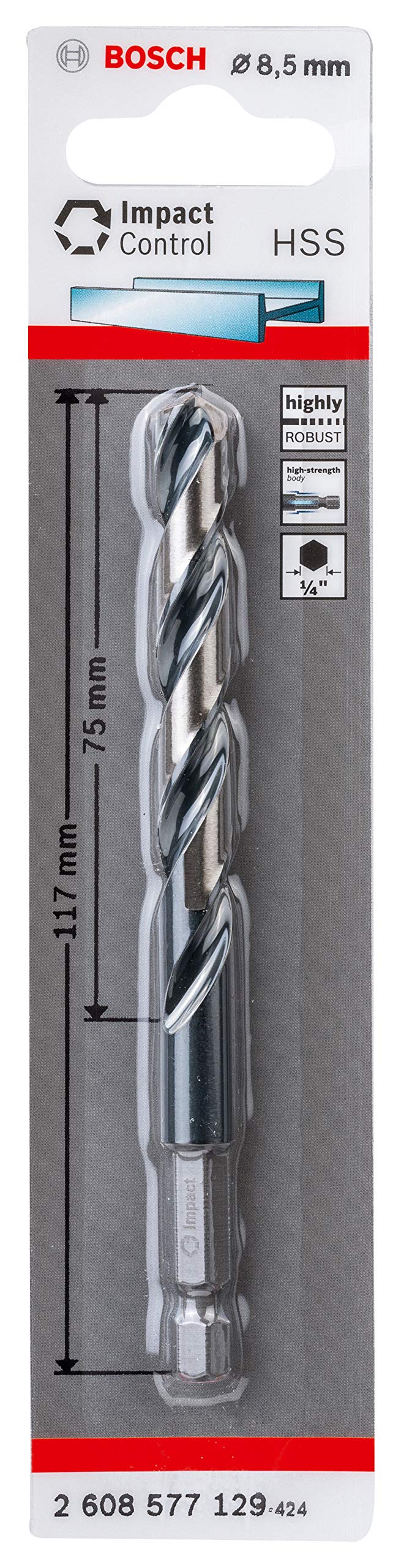 Bosch Accessories Professional Impact Control HSS Twist Drill Bit (for Metal, 8.5 x 75 x 117 mm, Accessories Hammer Drill), Diameter 8.5 mm