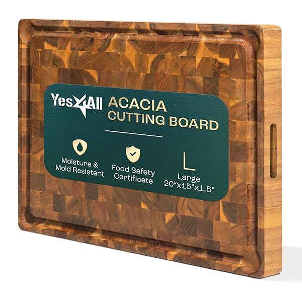 YES4ALL DURABLE ACACIA CUTTING BOARDS FOR KITCHEN, [20”LX15”WX1.5”...