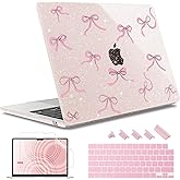 May Chen for M4 MacBook Air 15 inch Case A3241 A3114 M3 A2941 M2 2025 2024 2023 Release, Plastic Hard Shell for MacBook Air 15.3" with Retina Dispaly Fits Touch ID, Sakura Pink Glitter Bow