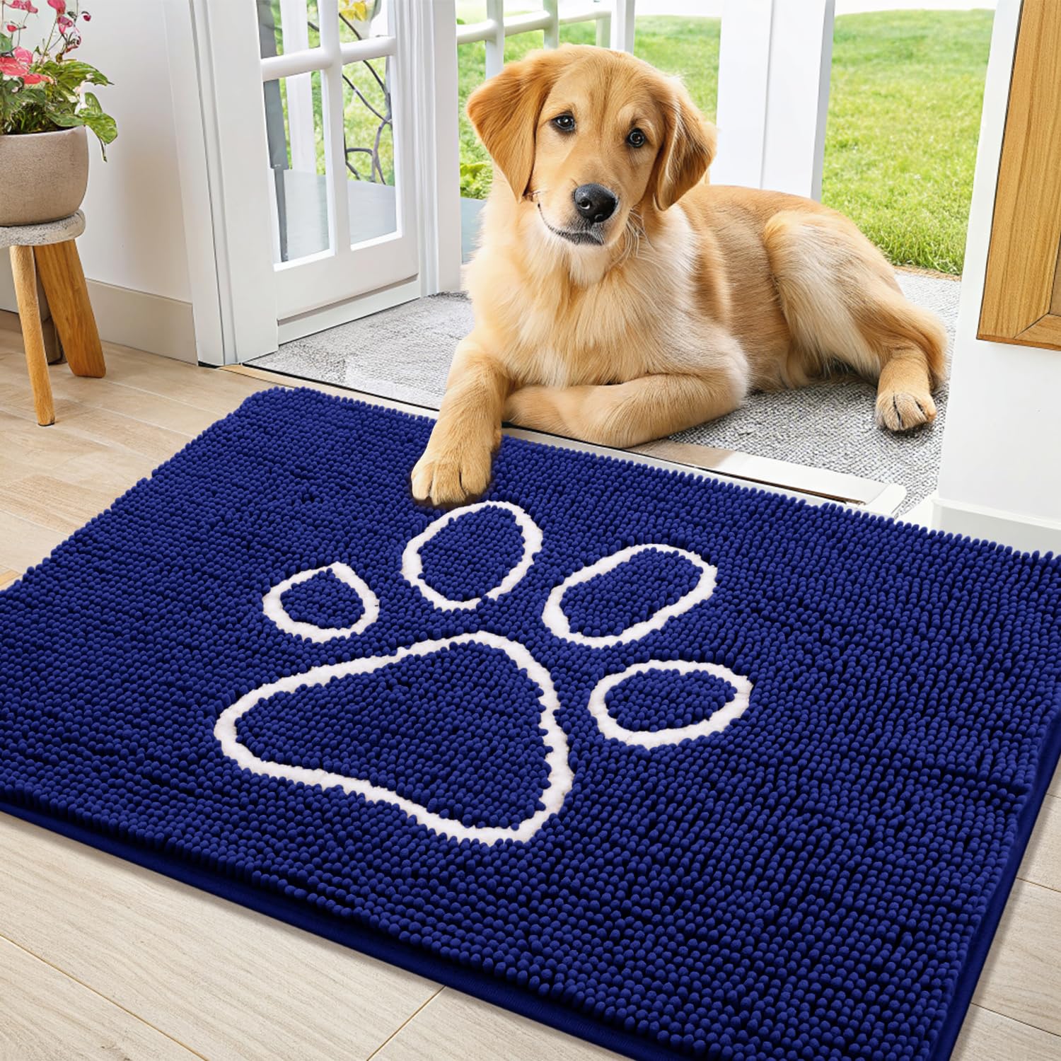 Photo 1 of Smiry Dog Door Mat for Muddy Paws, Absorbent Dirt Trapper Non Slip Quick Dry Washable Chenille Mat for Mud Dogs, Entry Rug for Indoor and Outdoor (36x24 Inches, Navy Blue)1053198512
