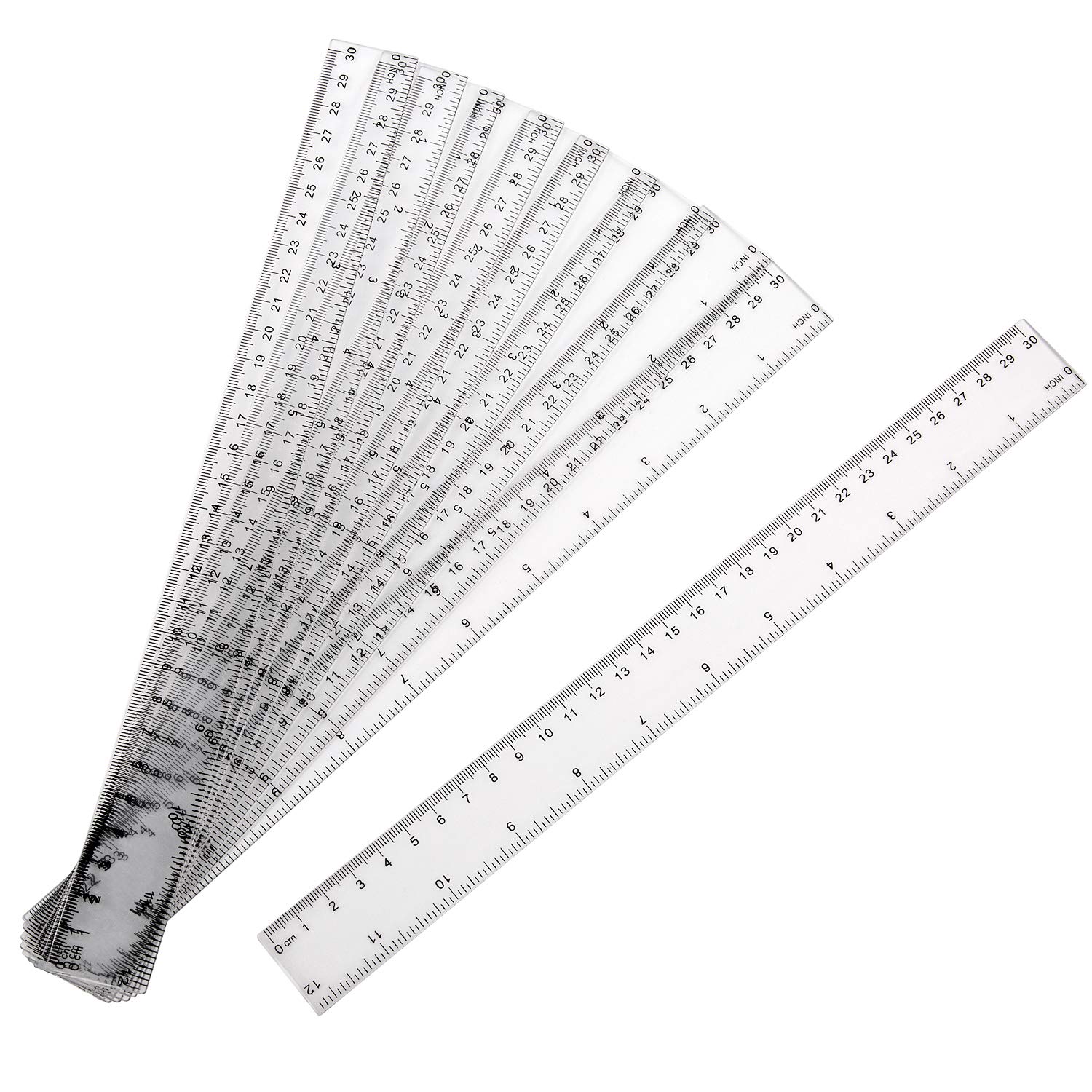 LUTER 10 Pieces Plastic Ruler with Inches and Metric Straight Ruler Transparent Ruler Measuring Tool for School, Office,Home (30 cm,12 Inches)
