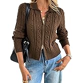 2026 Women Cable Knit Crop Cardigan Zip Up Sweater Jacket Vintage Chunky Y2k Grunge Aesthetic Clothes Fall Outfits