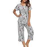 ENJOYNIGHT Womens Pajama Sets Cotton Summer Pjs Tops with Capri Pants Sleepwear