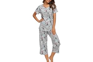 ENJOYNIGHT Women's Sleepwear Tops with Capri Pants Pajama Sets
