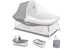 Ezebaby Portable Travel Bassinet for Baby 0-5 Months, Foldable Newborn Bassinet Baby Bed Infant Crib with Padded Mattress, Canopy, Mosquito Net, Carrying Bag