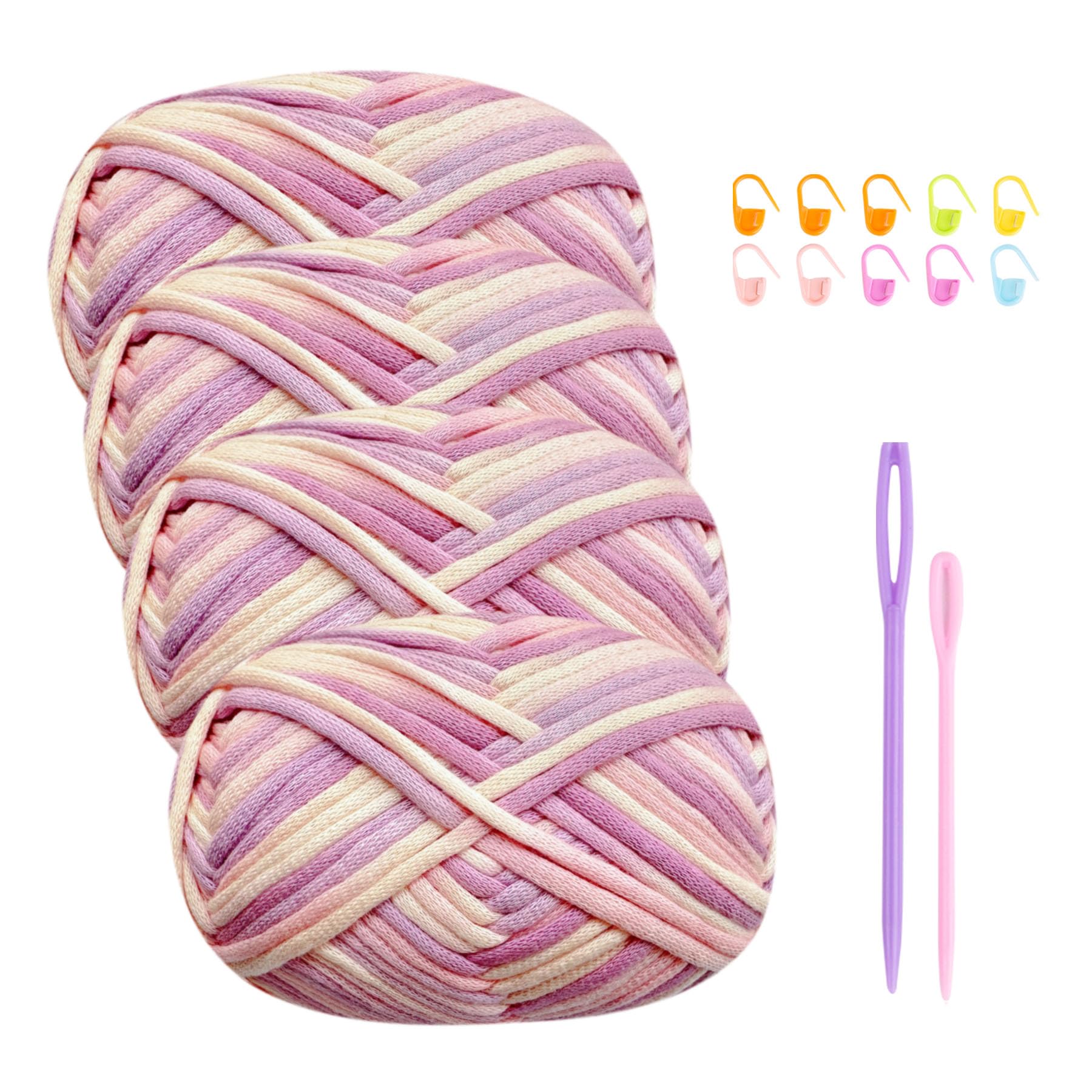 Chunky Yarn for Crochet Cotton Yarn for Crochet Chunky Wool 4x50g Crochet Yarn for Beginners Crochet Wool Knitting Yarn with Crochet Accessories Pink Yarn