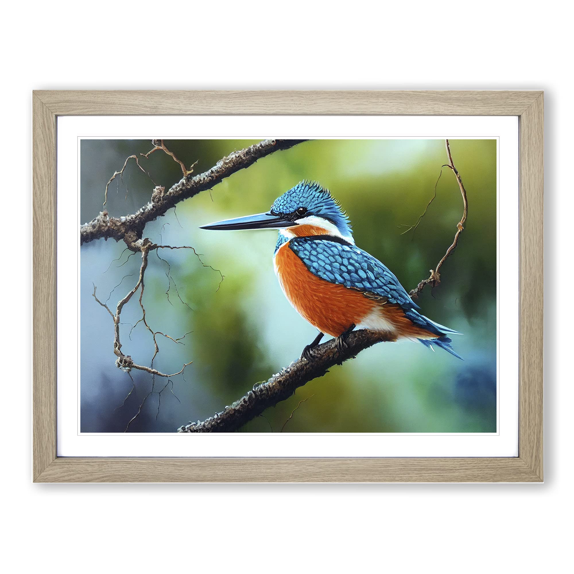 An Effervescent Kingfisher Bird Framed Print | A4 Oak Framed Wall Art | Ready to Hang | Modern Nature Picture | Living Room Bedroom Lounge Office