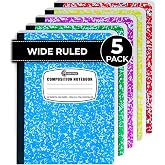 Rosmonde 5 Pack Composition Notebooks Wide Ruled, Color Marble Notebooks | Hard Cover Composition Books, 200 Pages (100 Sheets), 9-3/4" x 7-1/2", No Bleed Pages, Hard Cover, Back to School Supplies