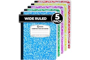 Rosmonde 5 Pack Composition Notebook Wide Ruled, 200 Pages (100 Sheets), 9-3/4x7-1/2, Notebooks for Work, Back to School Supplies, Hard Cover Composition Books, Notebooks for Women, Colors May Repeat