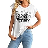 Hilinker Women's Graphic Cap Sleeve Tops Vintage Loose Fit Cute Summer Casual T Shirts