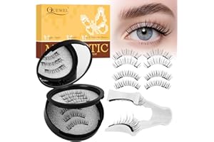 QUEWEL Magnetic Eyelashes with Applicator, 2 Pairs Natural Look Reusable Magnetic Lashes No Glue Needed Lightweight False Eye