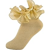 MKYSZLT Girls Glitter Ruffle Ankle Socks Cute Kids Double Lace Sparkling Flufffy Frilly Dress Socks for Toddler Little Girl