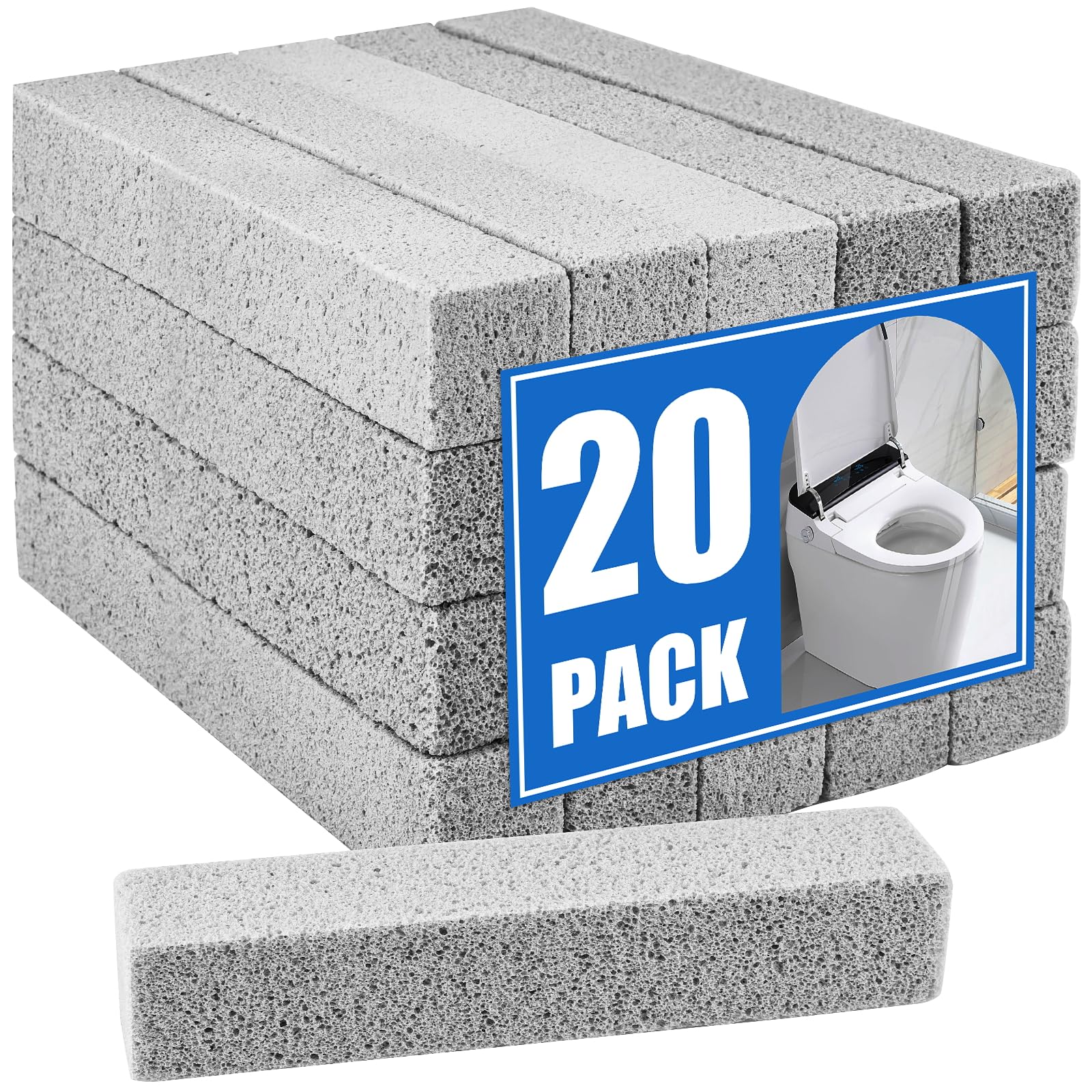 Photo 1 of KKEETUR 20 Pack Pumice Stone Toilet Bowl Cleaner, Pumice Stone for Cleaning Stick Hard Water Rings, Calcium Buildup & Stains, Safe for Bathroom, Sink, Tub, Grill, Oven, Pool Tile (Small Size)