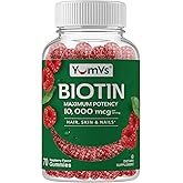 Biotin Gummies 10,000mcg – Biotin for Hair Growth Women – Great-Tasting Gummies – Hair, Skin & Nails Vitamins – Non-GMO Vegan Biotina Supplement for Women – 70 Count