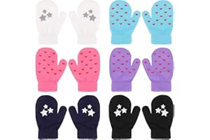QKURT 6 Pairs of Baby’s Winter Mittens, Warm Toddler Magic Mittens Stretch Mittens fit for 1~4 Years Old Kids Baby Chrildren