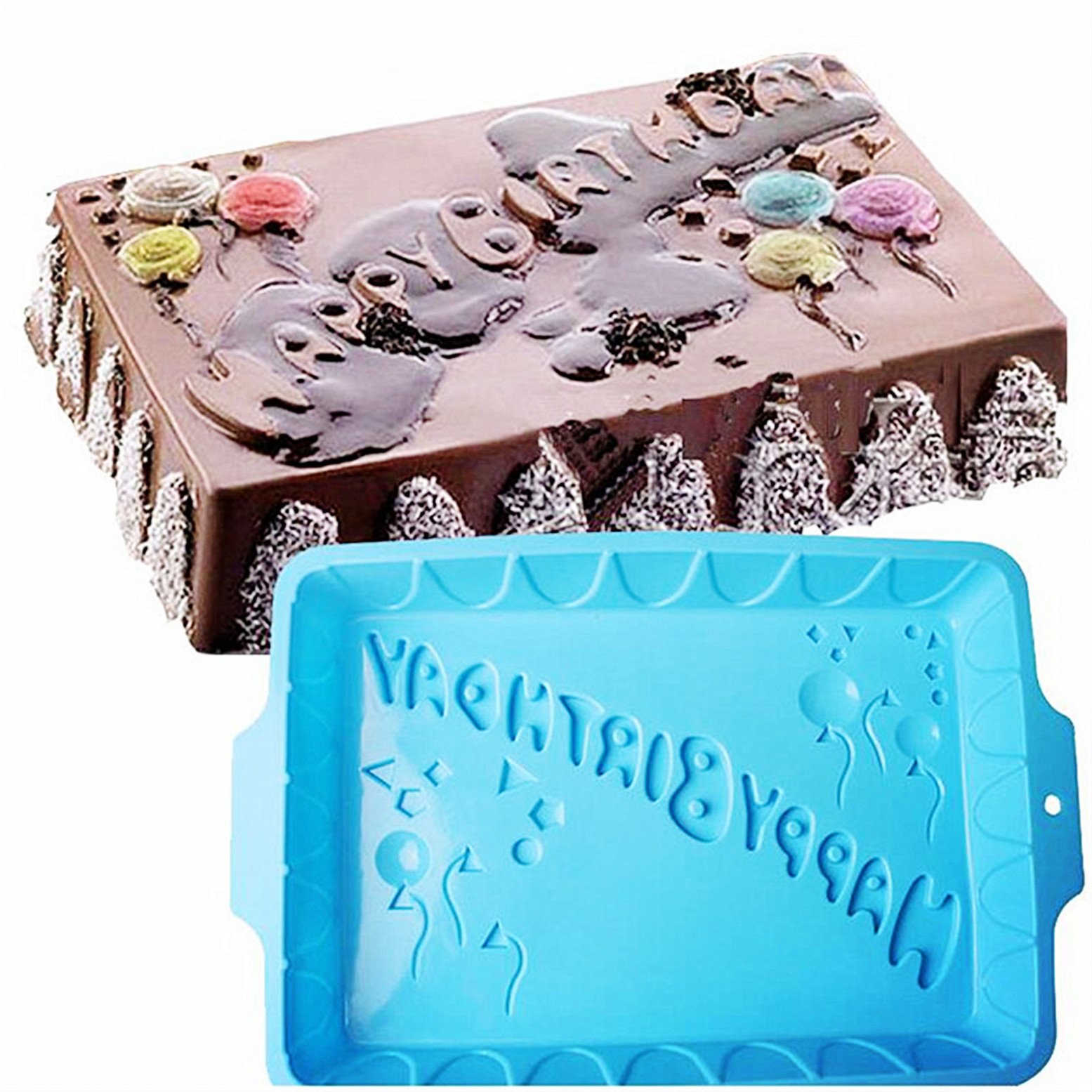 FantasyDay 16'' Birthday Silicone Baking Mould, Anniversary Tray-Wedding Festival Party Silicone Cake Mold for Muffin Candy Chocolate Gummy Butter Fondant Soap Bread Loaf Brownie Cornbread Ice Cube