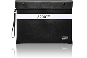 VAILOIN Fireproof Bag for Documents 5200°F Heat Insulated,Non-itchy Fire Proof Money Pouch with Water Resistant Zipper,Fireproof Water Proof Document Envelopes for Cash,Valuables(Classic Black)