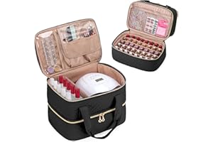 Yarwo Nail Polish Organizer Case Holds 50 Bottles(15ml/0.5 fl.oz) and Nail Lamp, Double Layers Nail Polish Bag with Adjustable Dividers for Nail Art Tools, Black (Bag Only, Patent Design)