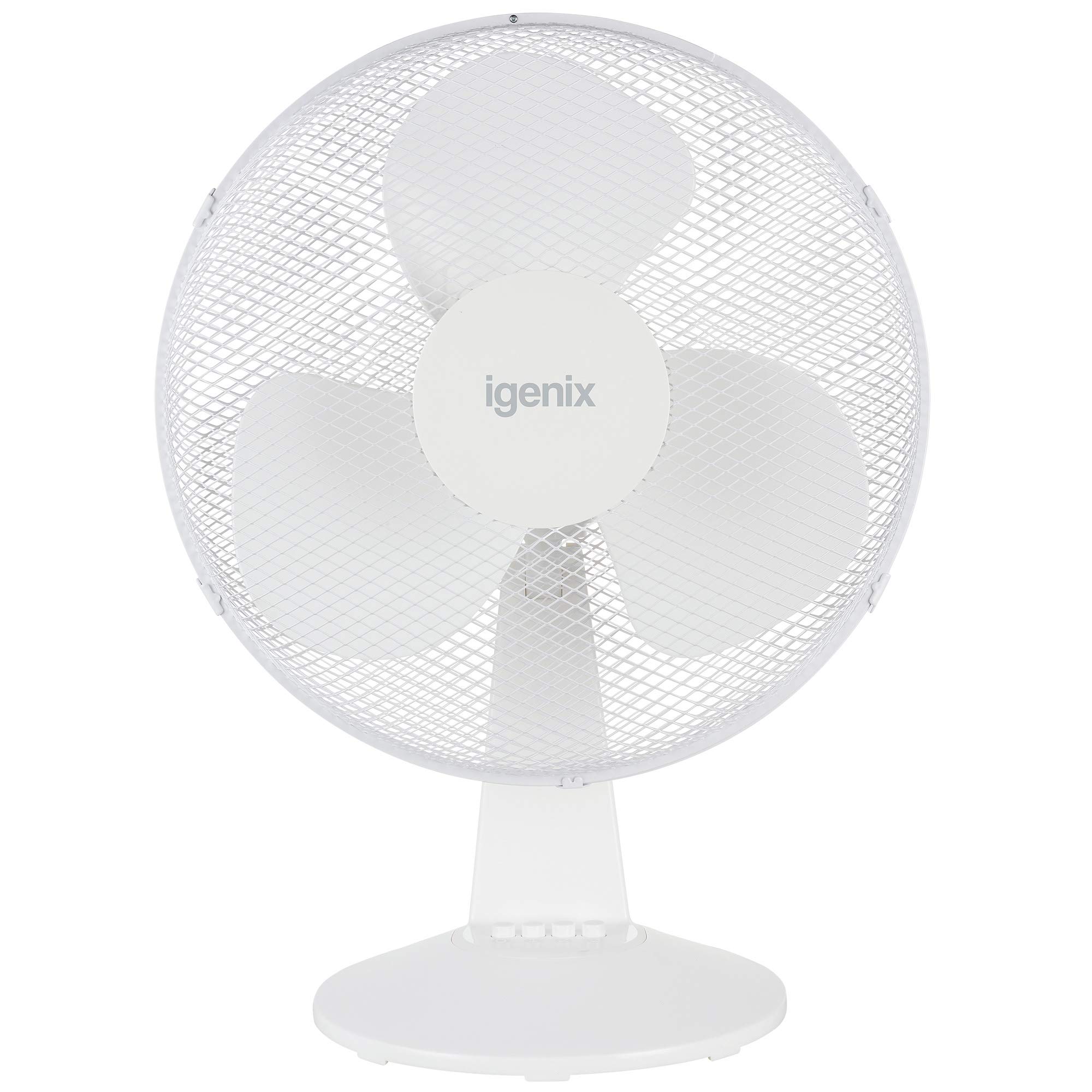 Igenix DF1610 16” Portable Desk Fan – 50W, 3 Speed Settings, Quiet Oscillating Airflow with Adjustable Tilt – Ideal for Home, Office or Bedside – White