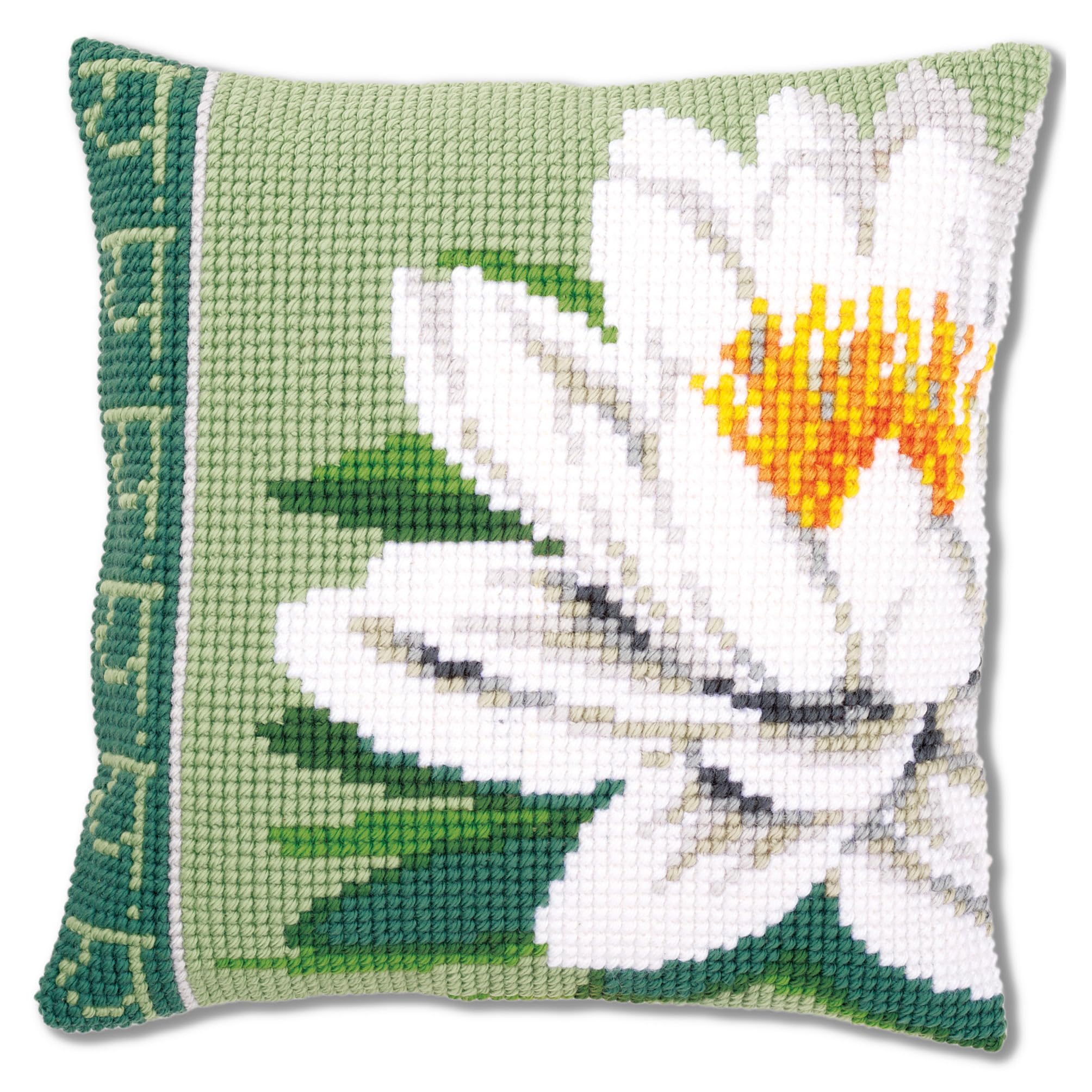 Vervaco Cushion: White Lotus Flower, Acrylic, Multi-Colour, 7.5 x 1 x 7.5 cm