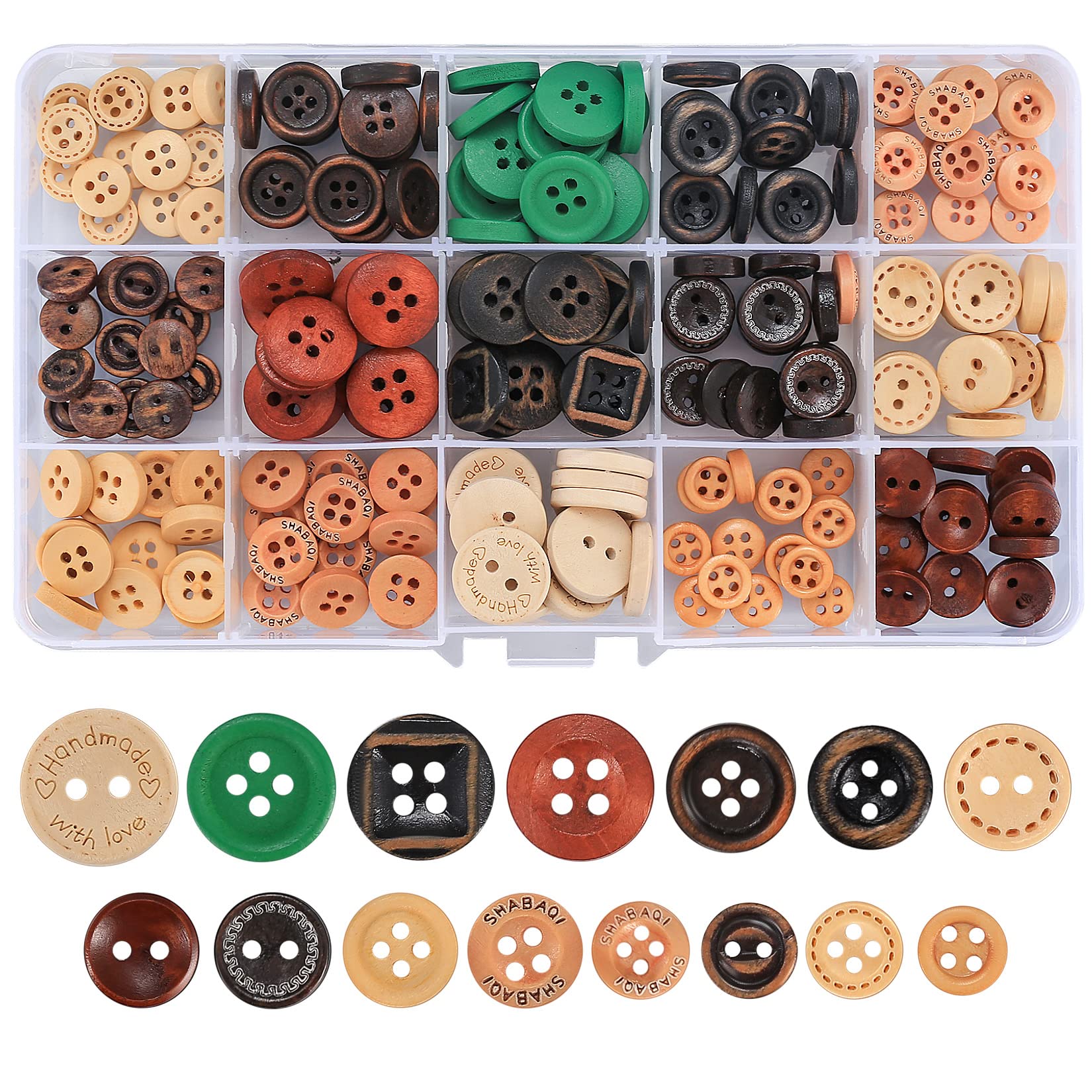 160 Pcs Black and White Buttons, Round Resin 4 Holes ButtonsSewing Crafts Buttons for Sewing Knitting Crochet Crafts DIY Outfit Decoration Button - 10/12/15/20/25mm (225pcs Wooden)