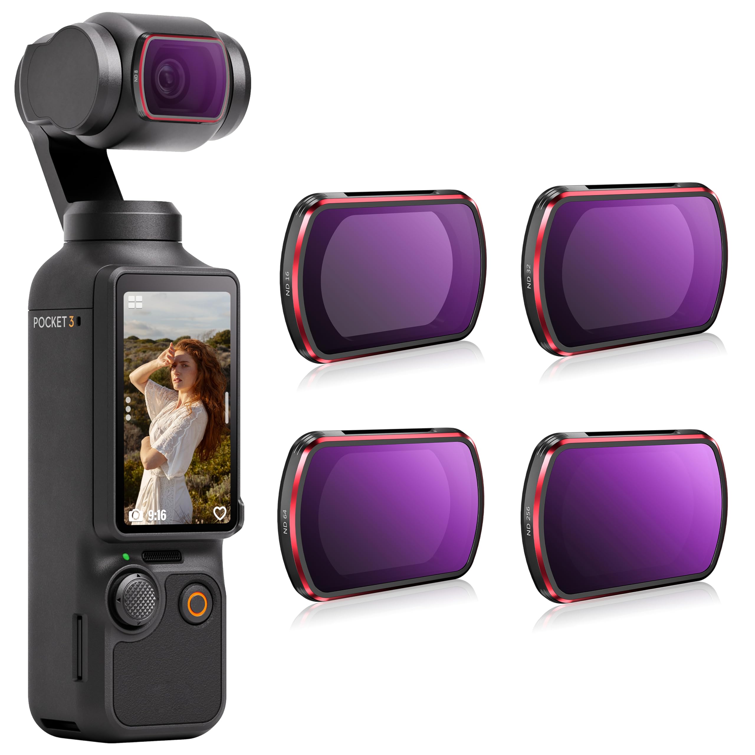 TOMAT ND Filter Set for DJI Osmo Pocket 4 Pocket 3 Creator Combo Accessories - Pack of 4, ND16, ND32, ND64, ND256 (4 Pack ND Filters)