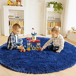 ONASAR Navy Blue Round Area Rugs 5ft, Soft Bedroom