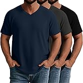 Riyiper 3 Pack Men's Big and Tall T-Shirts V Neck Ribbed Raglan Short Sleeve Tees Plus Size Loose Fit Casual Basic Tops