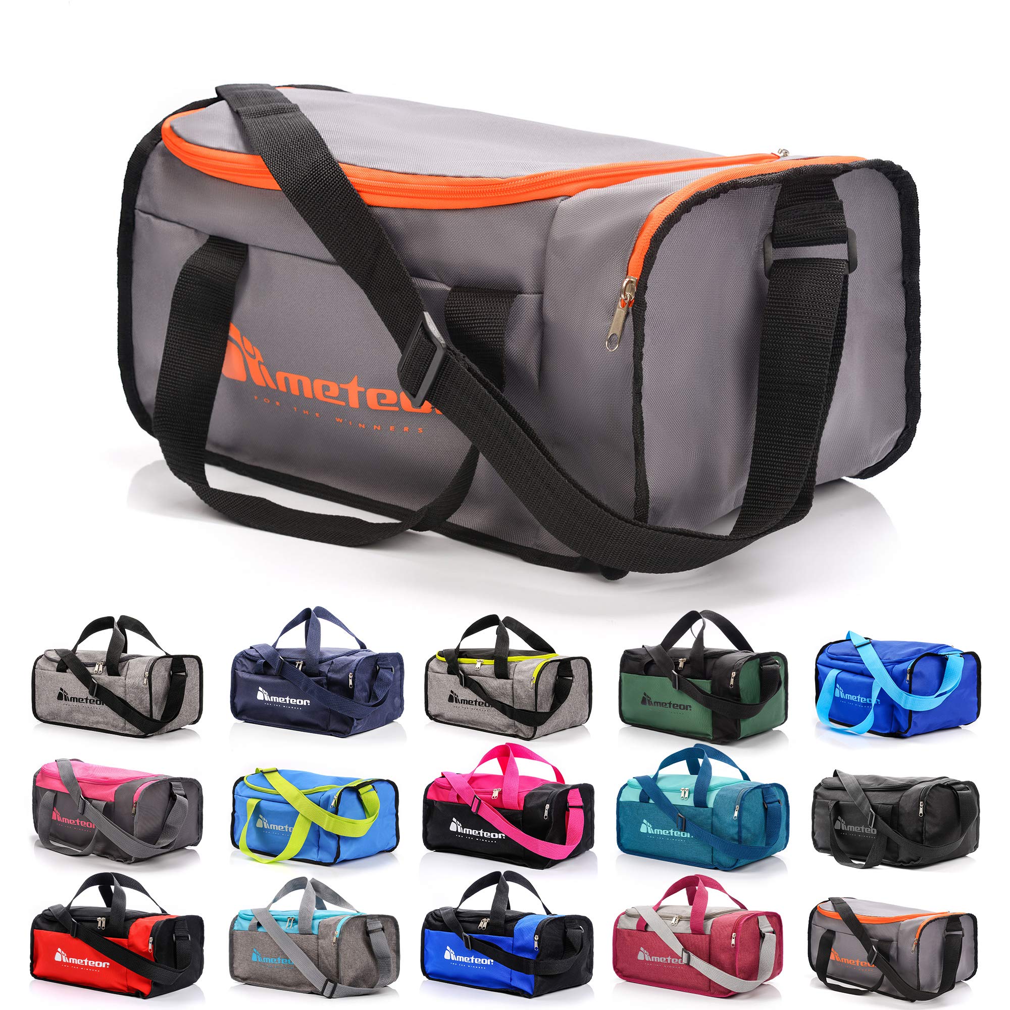 meteor Gym Bag Womens & Mens 20l - Lightweight Sports Holdall with Shoe Compartment & Shoulder Strap - Unisex Travel Duffel - Underseat Cabin Luggage for Weekend or Overnight Trip, Orange/Grey