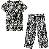 PNAEONG Women Pajama Set Sleepwear Tops with Capri Pants Casual and Fun Prints Pajama Sets