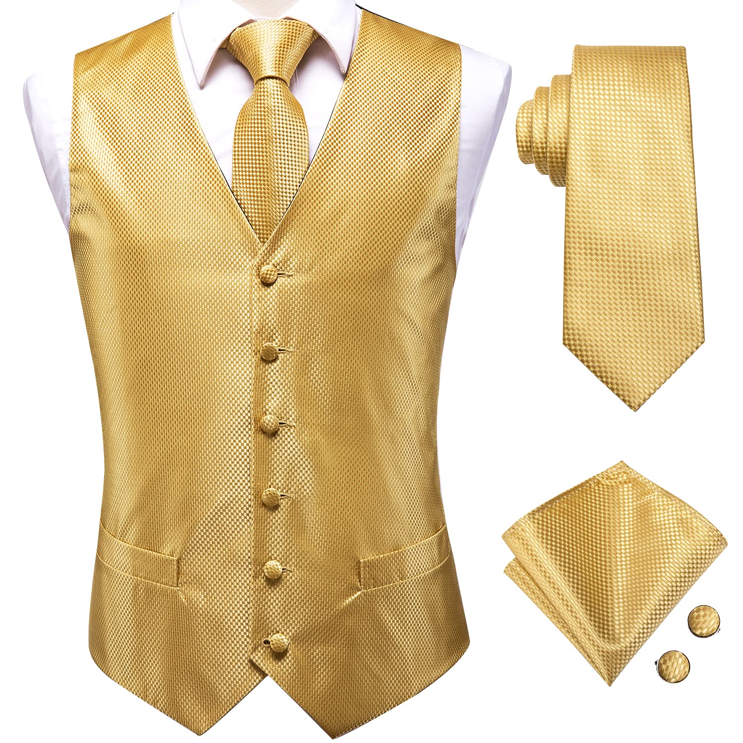 Dubulle Suit Vest Tie Set Mens Gold Plaids Paisley