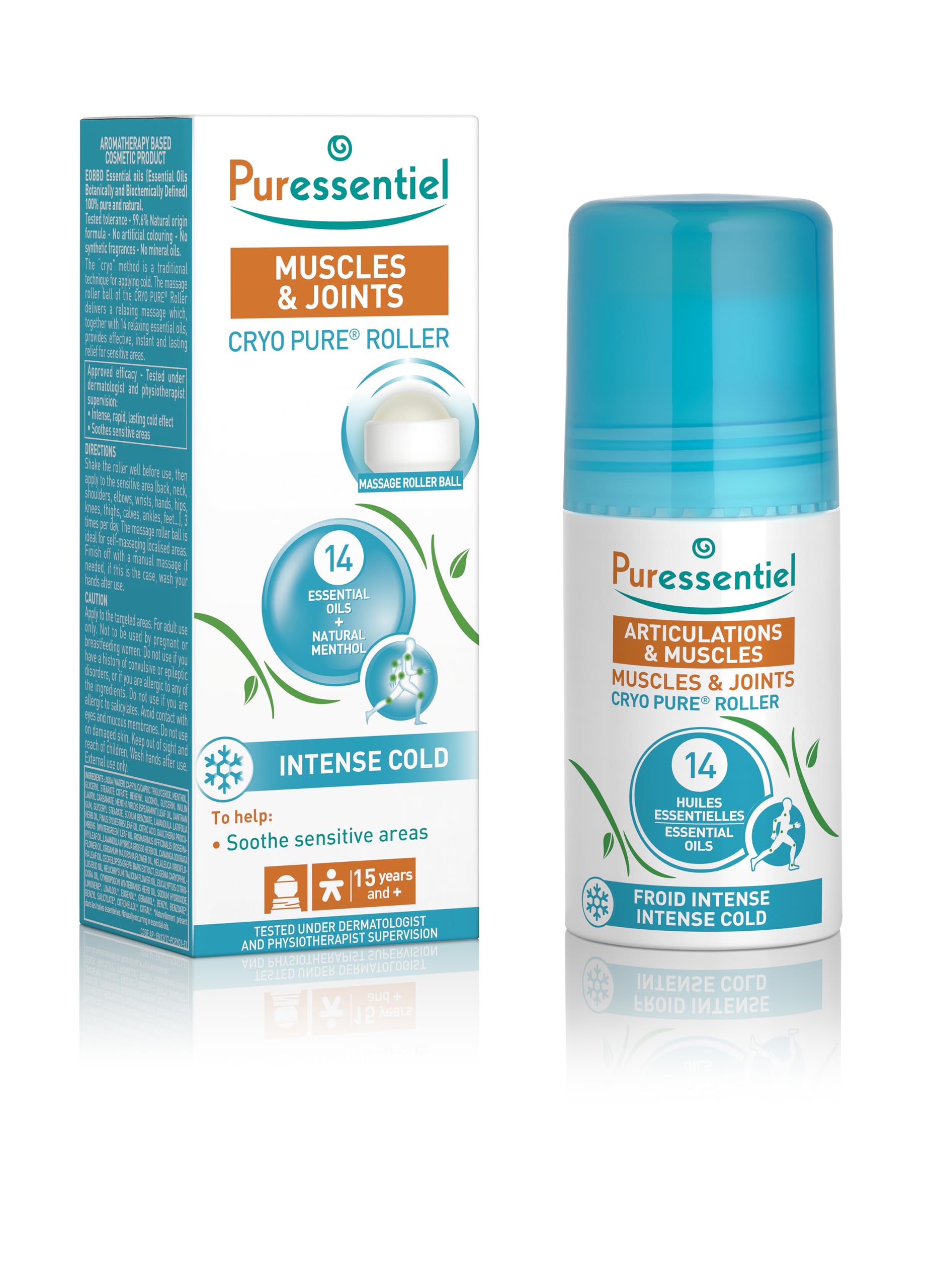 Puressentiel Muscles and Joints Cryo Pure Roller 75 ml – Fast and Natural Pain Relief – Soothing and Long Lasting Cooling Sensation – Natural Menthol and 14 Essential Oils