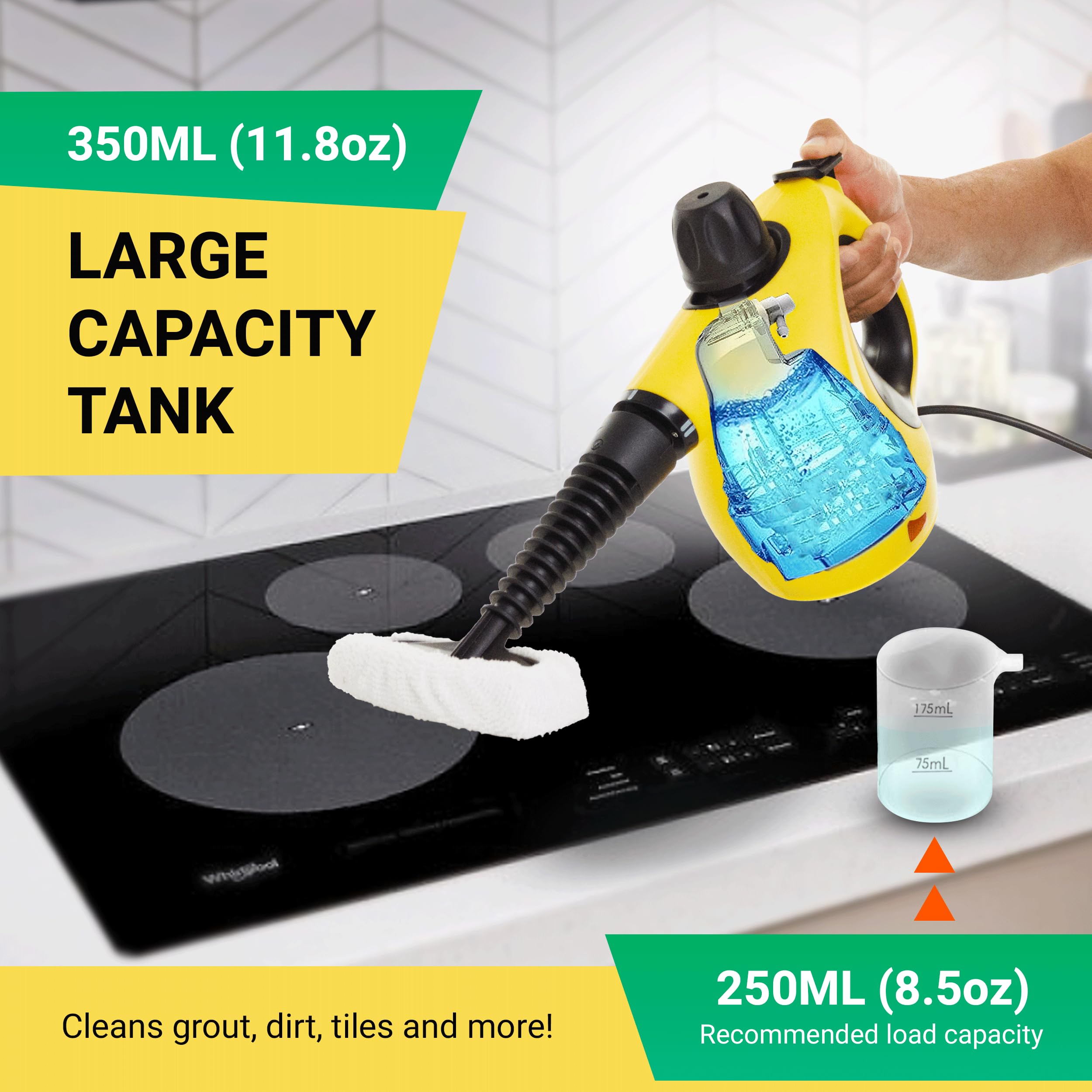 Comforday Multi-Purpose Steam Cleaner with 9-Piece Accessories, Perfect for Stain Removal, Curtains, Car Seats, Floor, Bathroom, (Yellow)