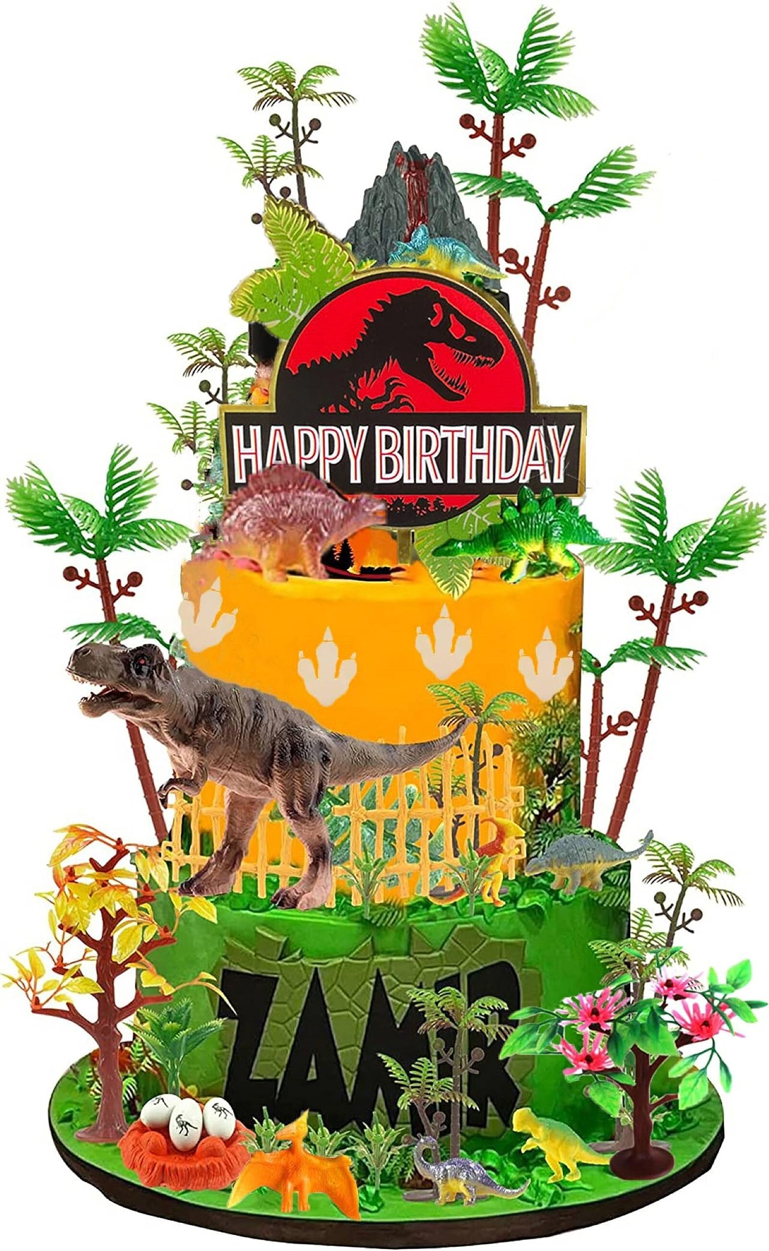 SunAurora 45 Pcs Dinosaur Cake Toppers, Dinosaur Cake Toppers, Palm Tree Cake Toppers, Trees Cake Decorations, for dinosaur-themed miniature decor or cake toppers