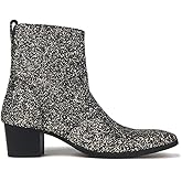 OSSTONE Dress Boot for Men Leather Glitter Chukka Designer Boots Casual Heel Shoes Zipper-up