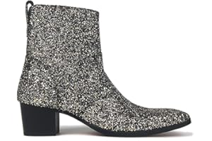 OSSTONE Dress Boot for Men Leather Glitter Chukka Designer Boots Casual Heel Shoes Zipper-up