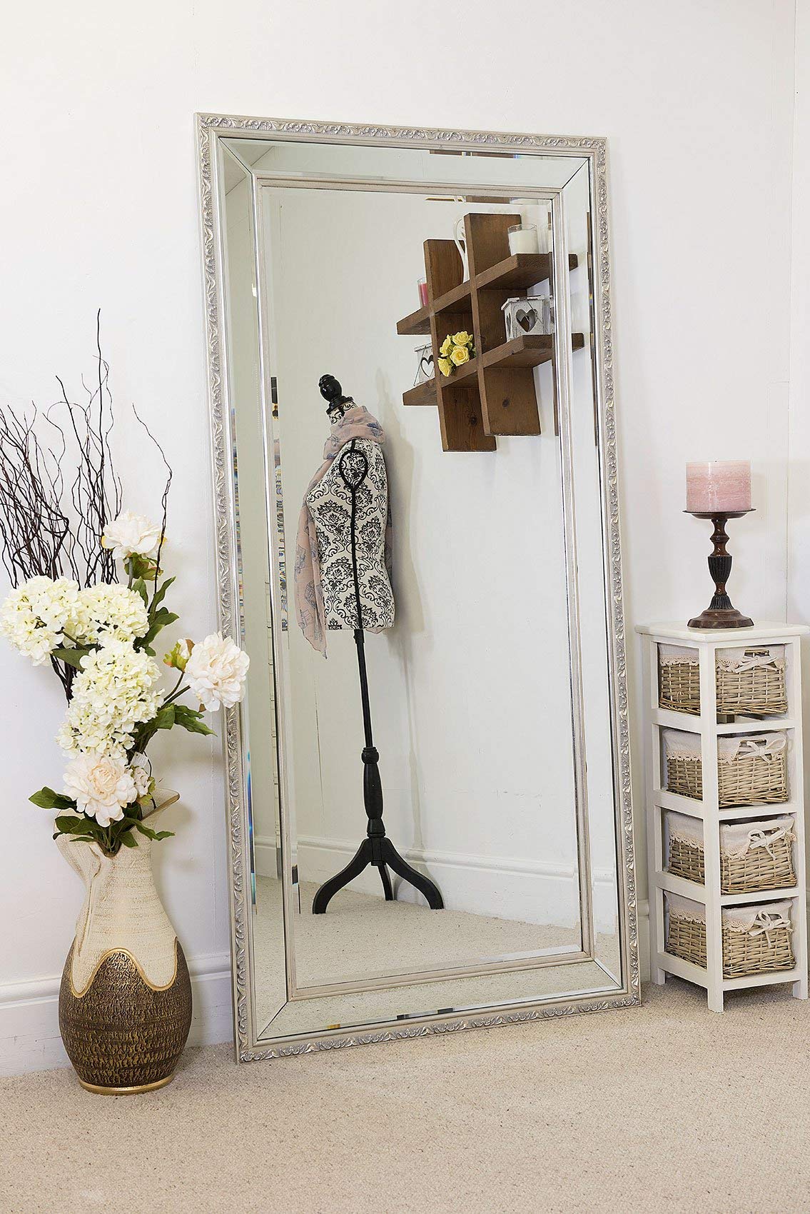 MirrorOutlet Large Ornate Decorative Bevelled Glass Wall Mirror 170cm x 84cm, Wood