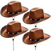 KisSealed 4 Pcs Classic Brown Cowboy Hat,Retro Western Hat Felt Cowgirl Hat with Chin Strap,Wide Brim Cowboy Hat for Men & Women