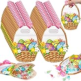 Eaasty 50 Pcs Easter Gift Bags Easter Basket Treat Bags with Handle Resealable Colorful Eggs Floral Bow Plastic Sealing Candy Pouches for Egg Hunt Holiday Party Candy Gift Wrap Supplies Decorations