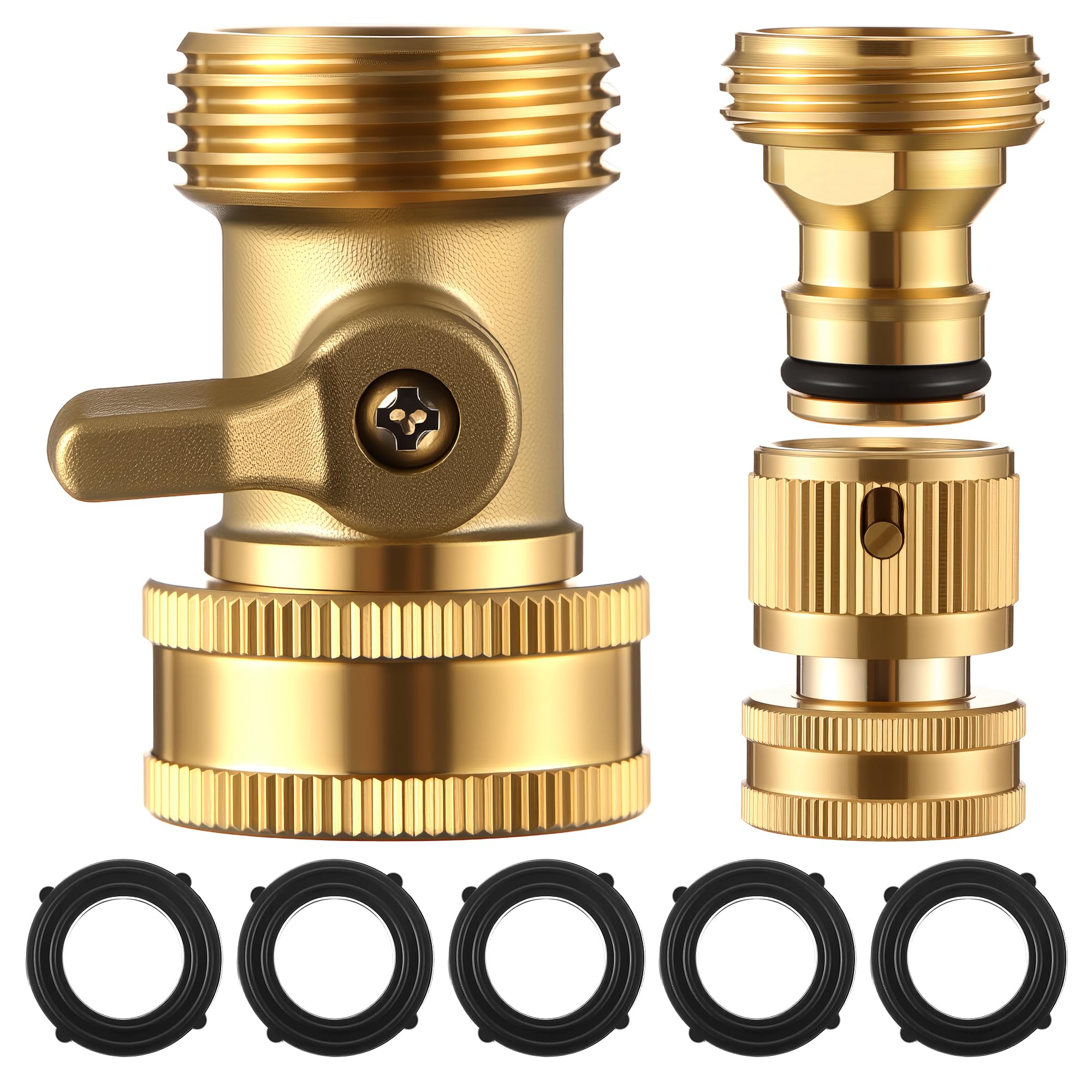 Dyiom 3/4 in. Heavy-Duty Brass Garden Hose Shut Off Valve, 2-Pack with 2 Hose Washers B07S21PK82