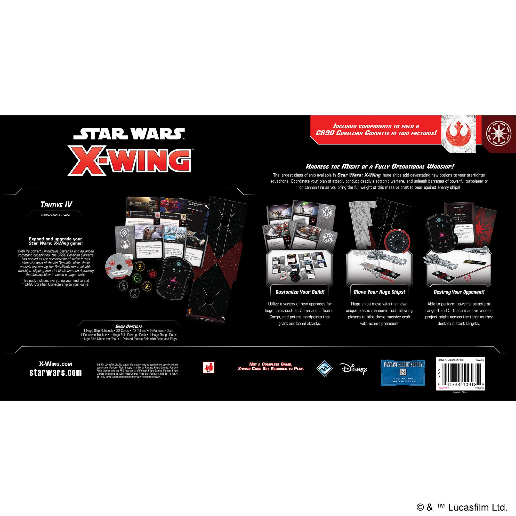 Star Wars X-Wing 2nd Edition Miniatures Game Tantive IV EXPANSION PACK - CR90 Corellian Corvette, Strategy Game for Kids & Adults, Ages 14+, 2 Players, 30-45 Min Playtime, Made by Atomic Mass Games