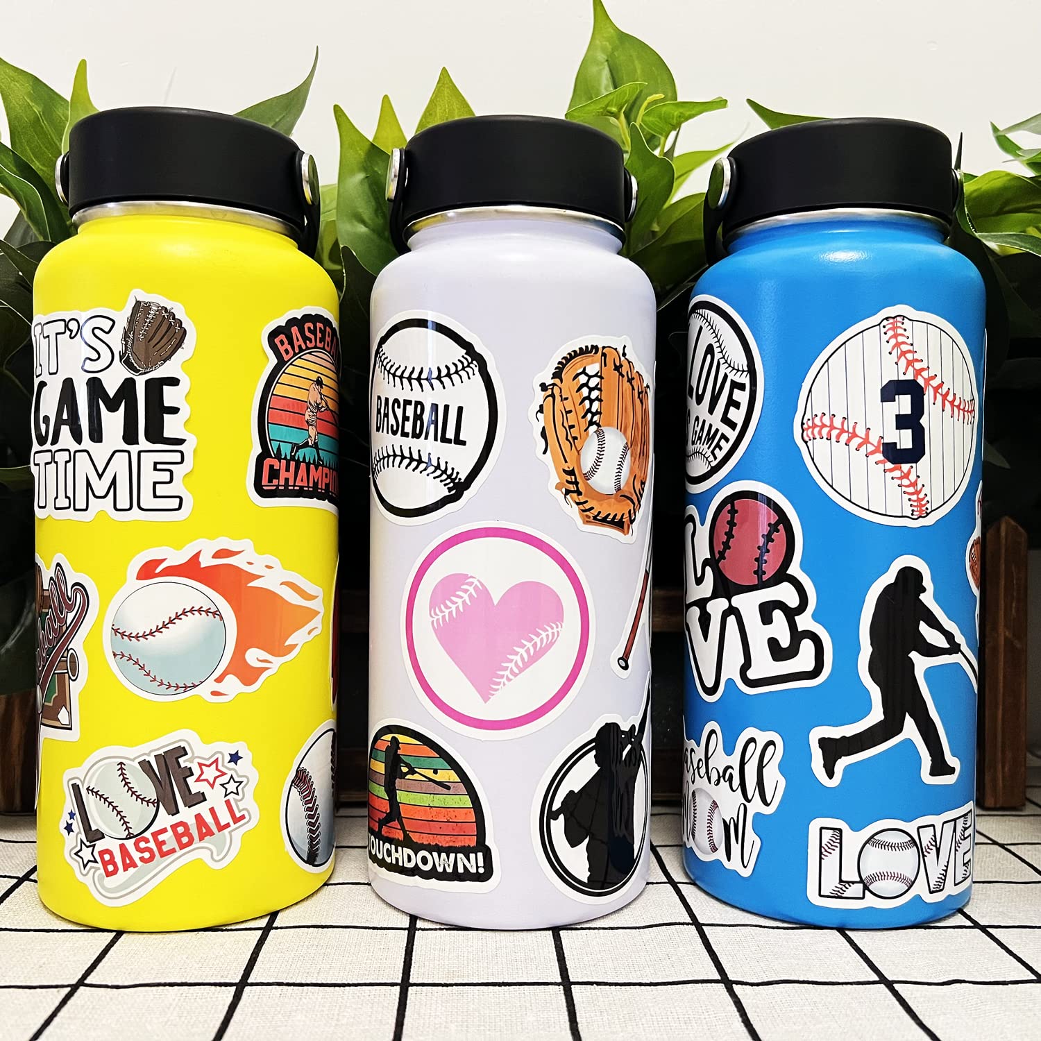 AOWDIAO 50 Pcs Baseball Stickers – Waterproof Vinyl Decals for Water Bottles, Laptops – Baseball Party Favors and Gifts for Kids & Teens