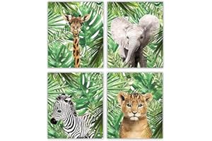 Designs by Maria Inc. Set of 4 Unframed Jungle Wall Art | Safari Nursery Decor | Zoo Theme Baby Room | Jungle Themed Home Dec