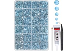 qiipii Light Blue Resin Rhinestones w B7000 Glue for Bedazzling Crafting 2mm-6mm Sky Blue Flatback Stones Diamonds Crystals Gems Bedazzler Kit for Nails Face Eyes Makeup Tumbler Bottles Crafts Shoes