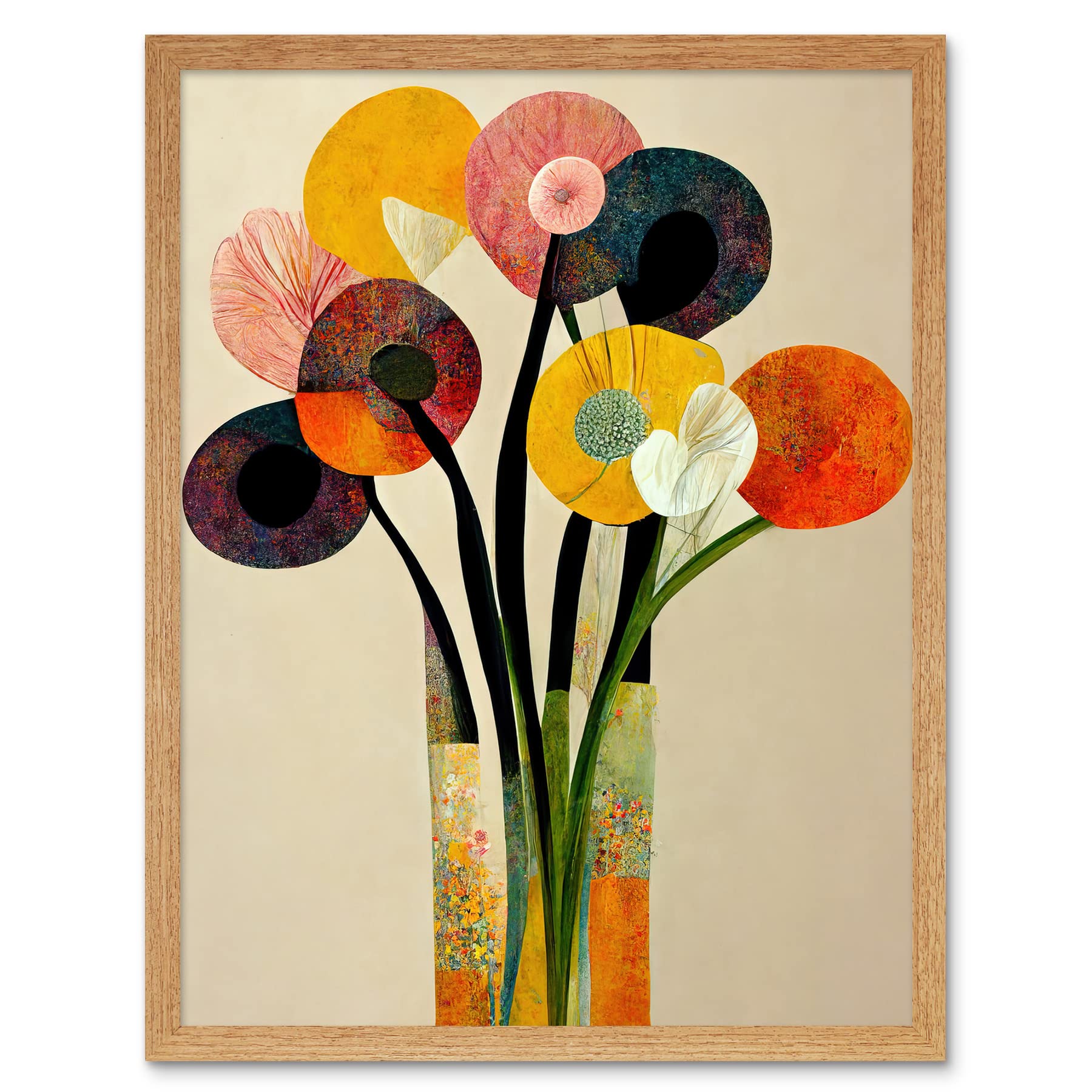 Wee Blue Coo Spring Flowers Floral Bouquet Abstract Vase Boho Art Print Framed Poster Wall Decor 12x16 inch