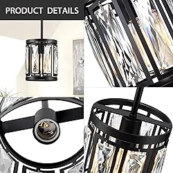 Crystal Pendant Lighting Fixture Matte Black Drum