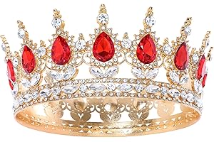 Feltent Red Queen Crown for Women Crystal Tiara for Girl Rhinestone Wedding Headband for Bride Hair Accessories for Costume Birthday Party Prom Gifts
