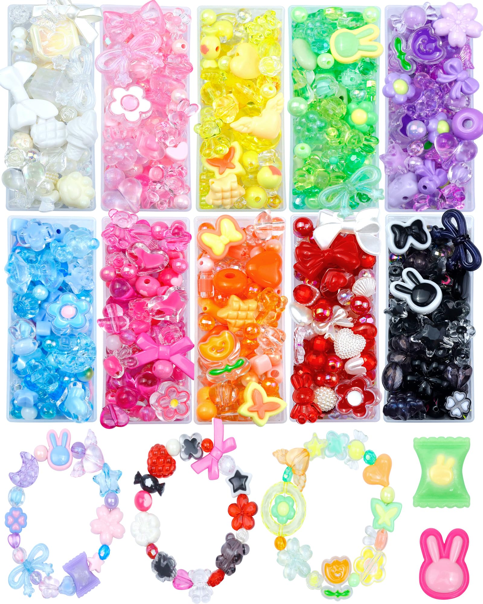 Photo 1 of 750PCS FIVEIZERO Assorted Acrylic Beads for Bracelet Making, Flower Star Heart Butterfly Candy Gummy Bear Kawaii Aesthetic Cute Beads for Jewelry Making, Keychains, Necklace, Phone Charms, DIY Crafts