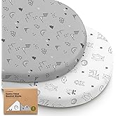 2-Pack Organic Bassinet Sheets for Girls, Boys - 100% Cotton Bassinet Mattress Sheets Compatible with Halo Bassinest Swivel Sleeper, Graco, Baby Delight, Chicco, Fitted Bassinet Sheets (Woodland)