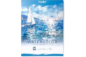 Jusart Watercolor Paper Pad 9"x12", 300gsm/140lb, Cold Press Water Color Paper, Acid-Free, for Wet & Dry Media, Watercolor, Gouache & Sketching, 20 Sheets, Perfect for Students and Artists